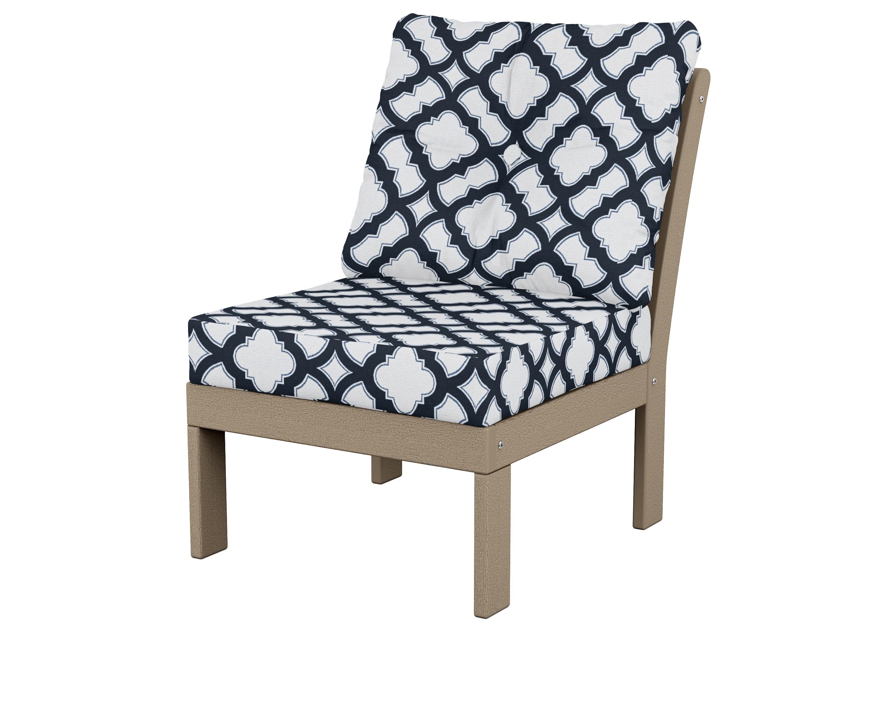 POLYWOOD® Vineyard Modular Armless Chair in Vintage Sahara / Trellis Marine Indigo