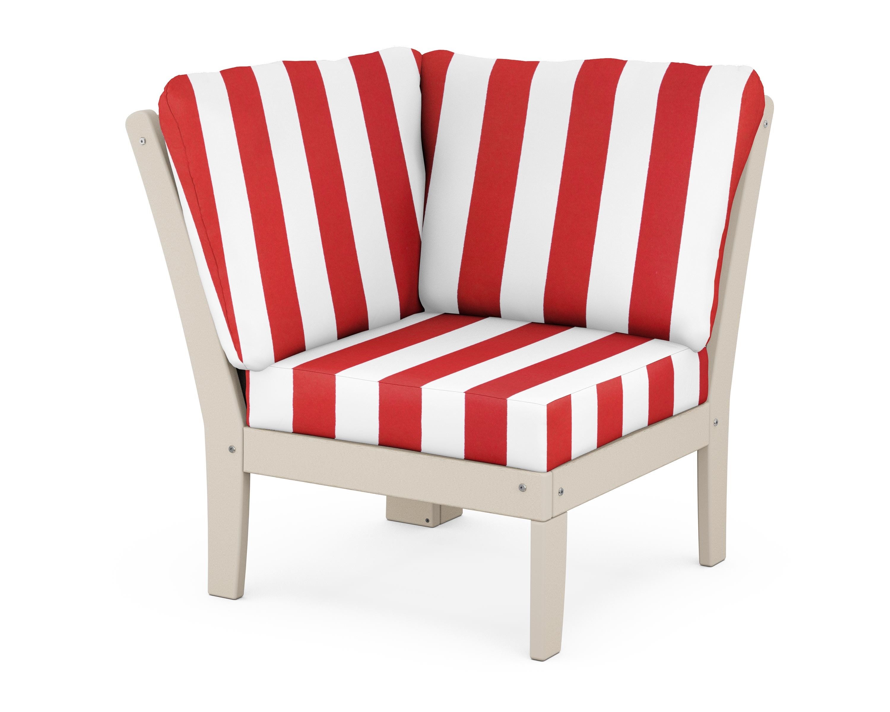POLYWOOD® Braxton Modular Corner Chair in Sand / Cabana Stripe Crimson
