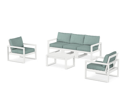 POLYWOOD® EDGE Sectional 4-Piece Deep Seating Set with Sofa in White / Glacier Spa