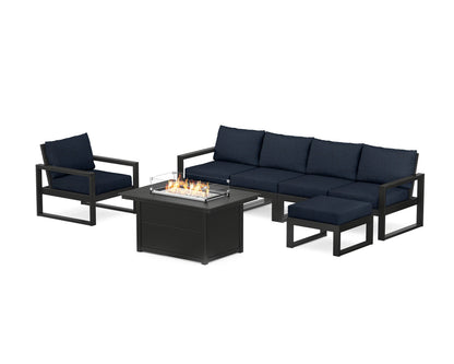 POLYWOOD® EDGE Sectional Lounge and Fire Pit Set in Black / Marine Indigo