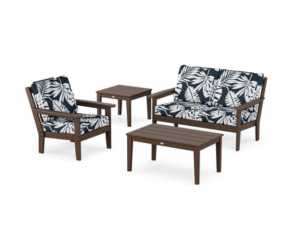 Country Living Wovendale 4-Piece Deep Seating Set in Mahogany / Leaf Marine Indigo