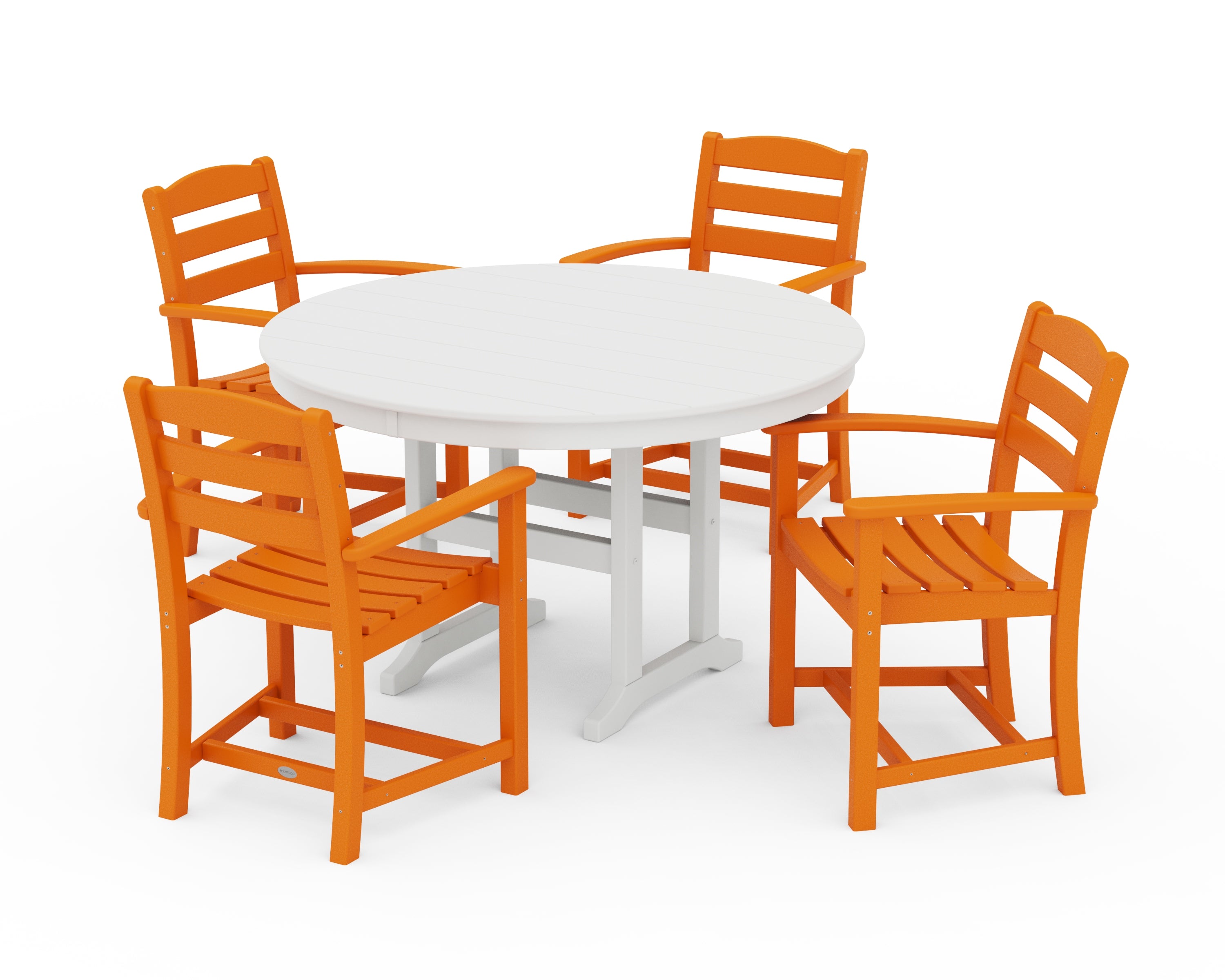 POLYWOOD® La Casa Café 5-Piece Round Farmhouse Dining Set in Tangerine / White