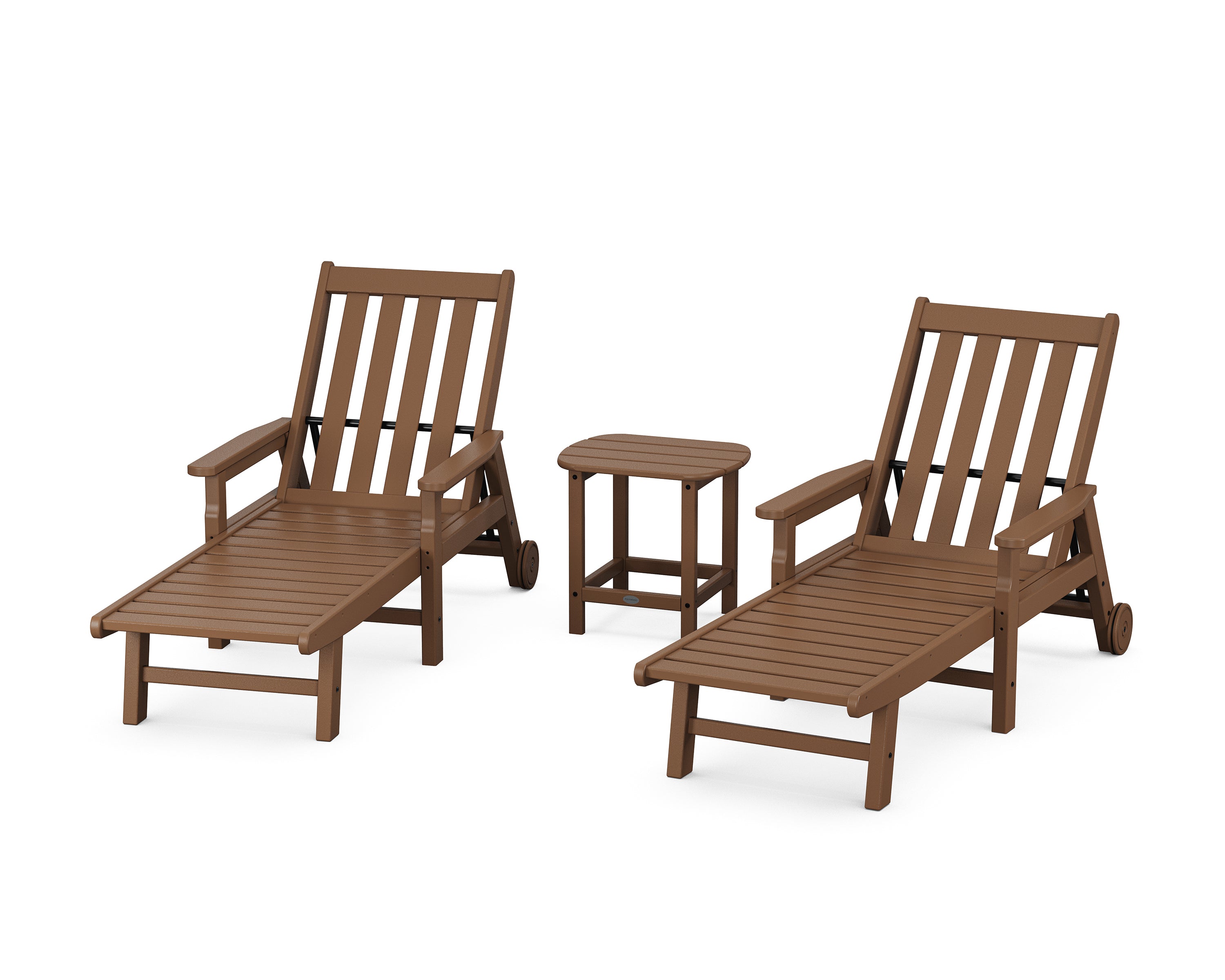 POLYWOOD® Vineyard 3-Piece Chaise with Arms and Wheels Set in Teak