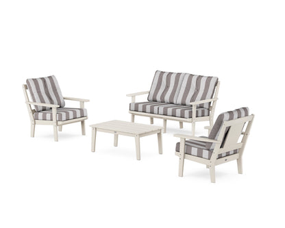 POLYWOOD® Prairie 4-Piece Deep Seating Set with Loveseat in Sand / Cabana Stripe Grey Mist