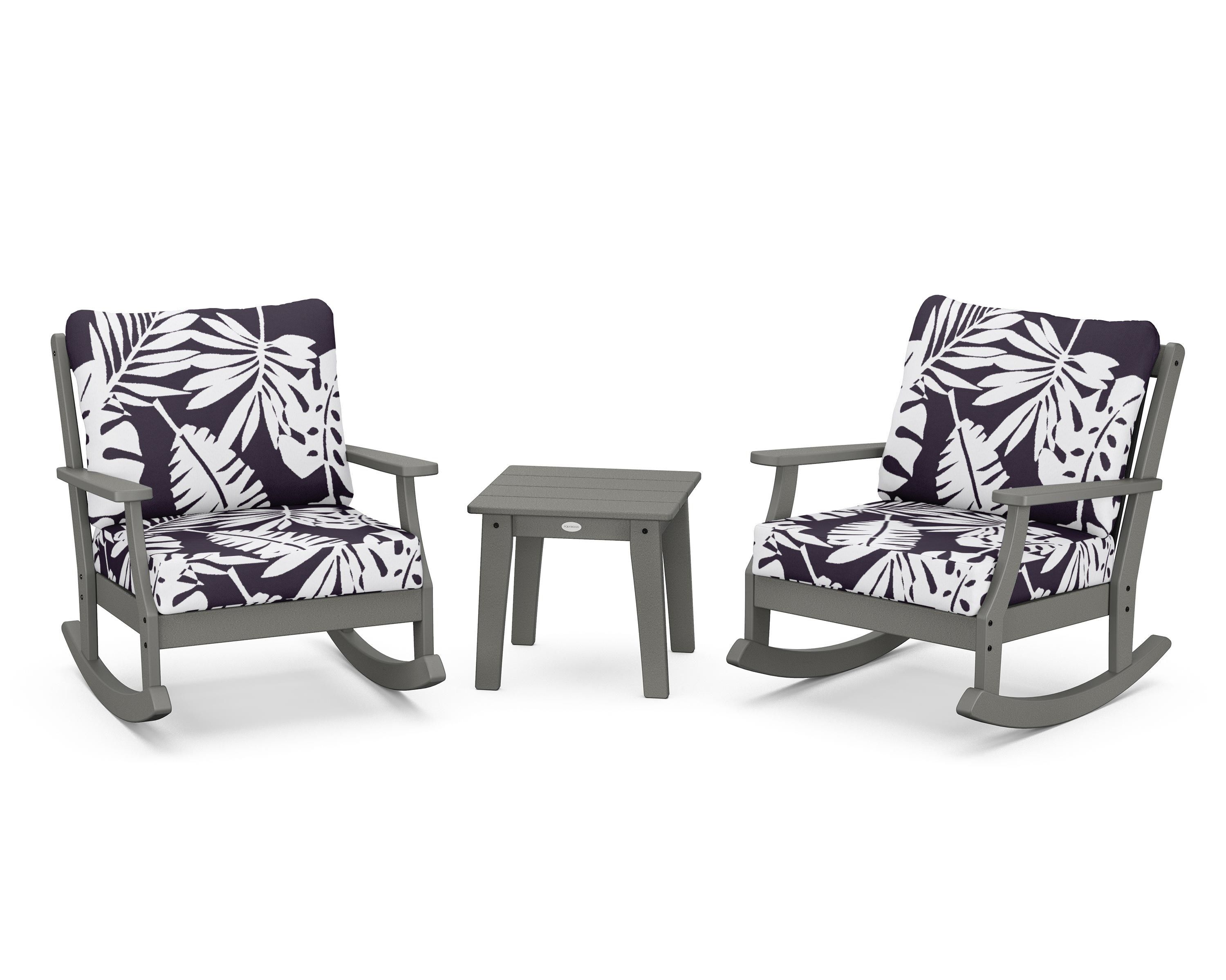 POLYWOOD® Braxton 3-Piece Deep Seating Rocker Set in Slate Grey / Leaf Navy