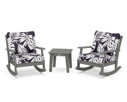 POLYWOOD® Braxton 3-Piece Deep Seating Rocker Set in Slate Grey / Leaf Navy