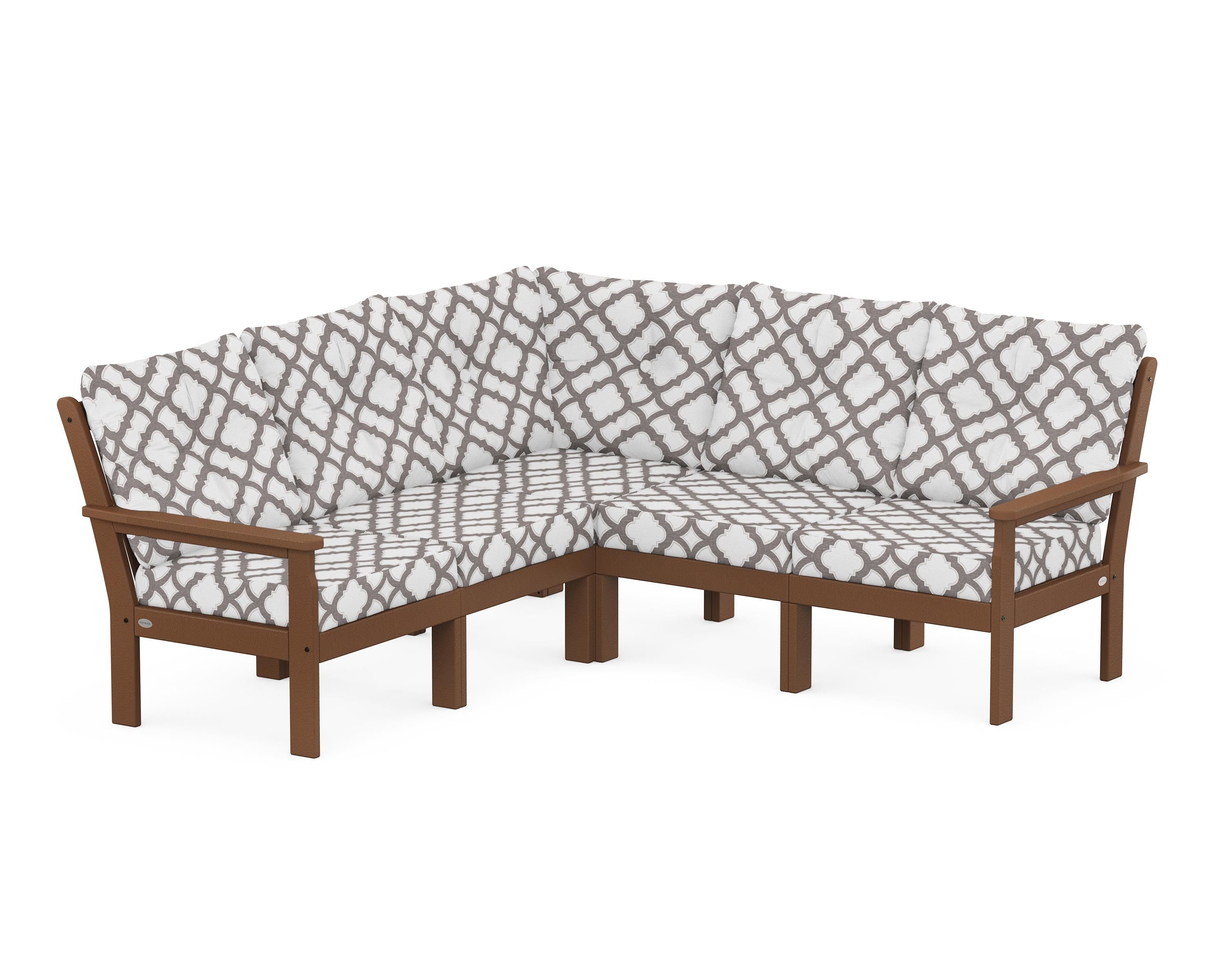 POLYWOOD® Vineyard 5-Piece Sectional in Teak / Trellis Grey Mist