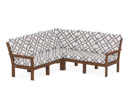 POLYWOOD® Vineyard 5-Piece Sectional in Teak / Trellis Grey Mist