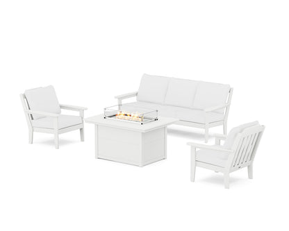 Country Living Cottage Deep Seating Fire Pit Table Set in White / Natural