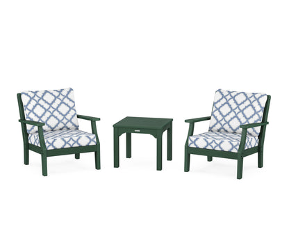 Martha Stewart by POLYWOOD® Chinoiserie 3-Piece Deep Seating Set in Green / Trellis Sky Blue
