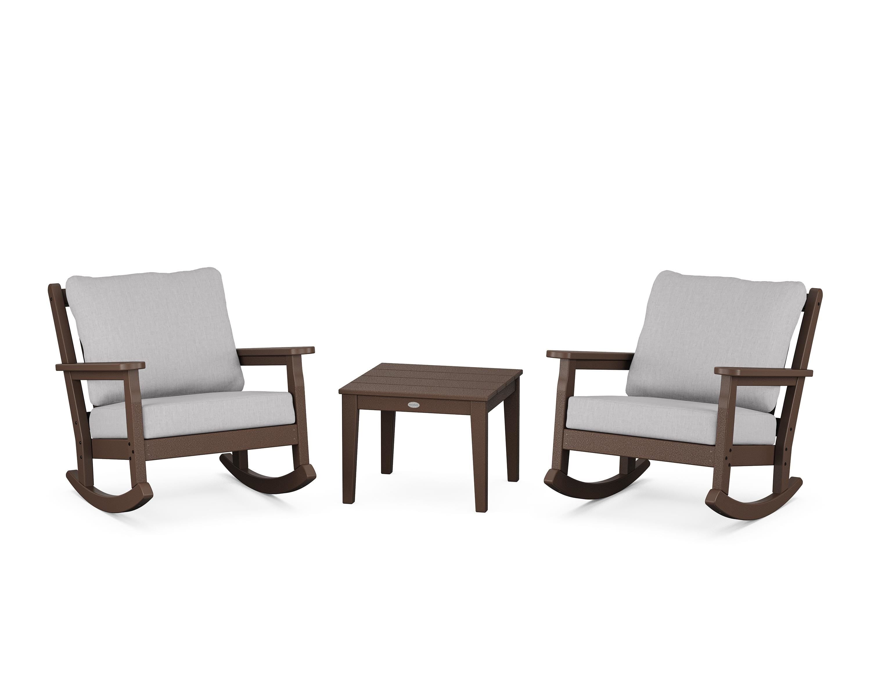 POLYWOOD® Chippendale 3-Piece Deep Seating Rocker Set in Mahogany / Granite