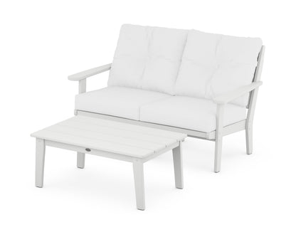 POLYWOOD® Lakeside 2-Piece Lounge Loveseat Set in White / Natural