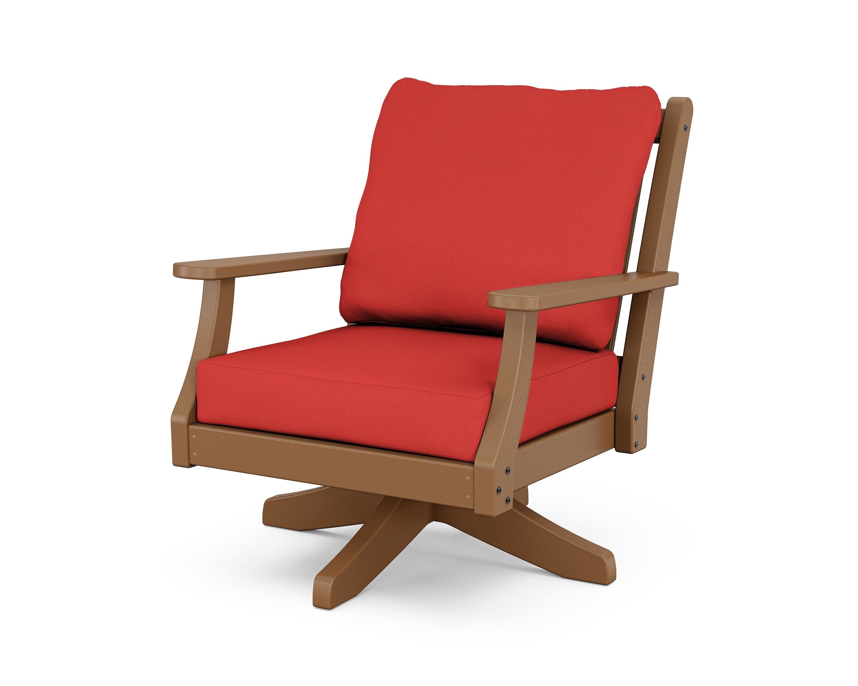 Country Living Wovendale Deep Seating Swivel Chair in Teak / Crimson Linen