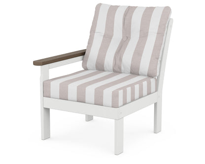 POLYWOOD® Vineyard Modular Left Arm Chair in White / Kona / Cabana Stripe Dune Burlap