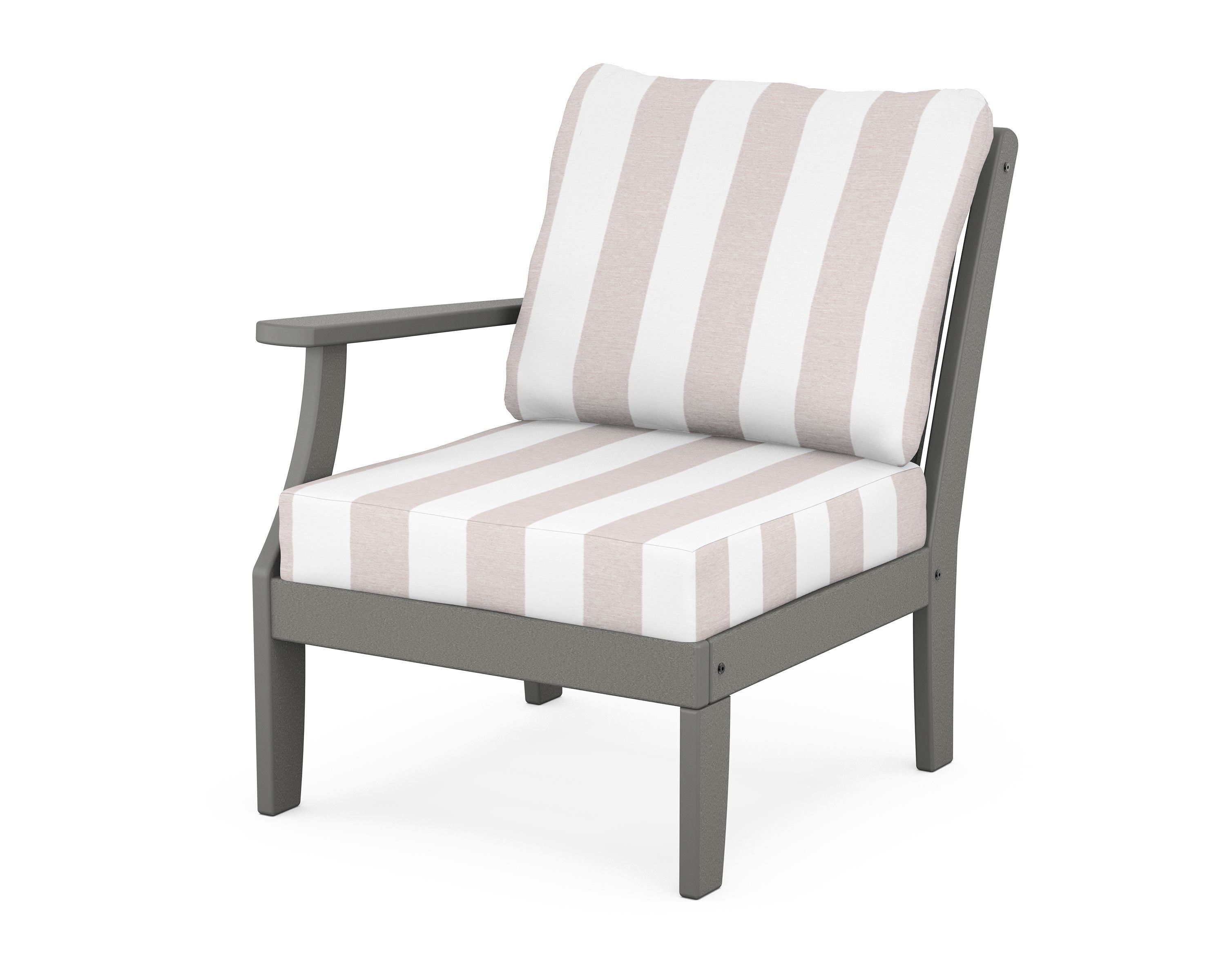 POLYWOOD® Braxton Modular Left Arm Chair in Slate Grey / Cabana Stripe Dune Burlap