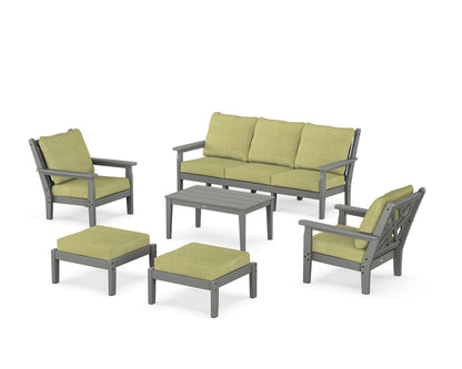 POLYWOOD® Chippendale 6-Piece Lounge Sofa Set in Slate Grey / Chartreuse Boucle