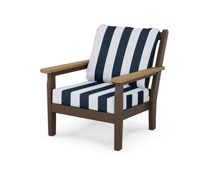 POLYWOOD® Chippendale Deep Seating Chair in Mahogany / Natural / Cabana Stripe Marine Indigo