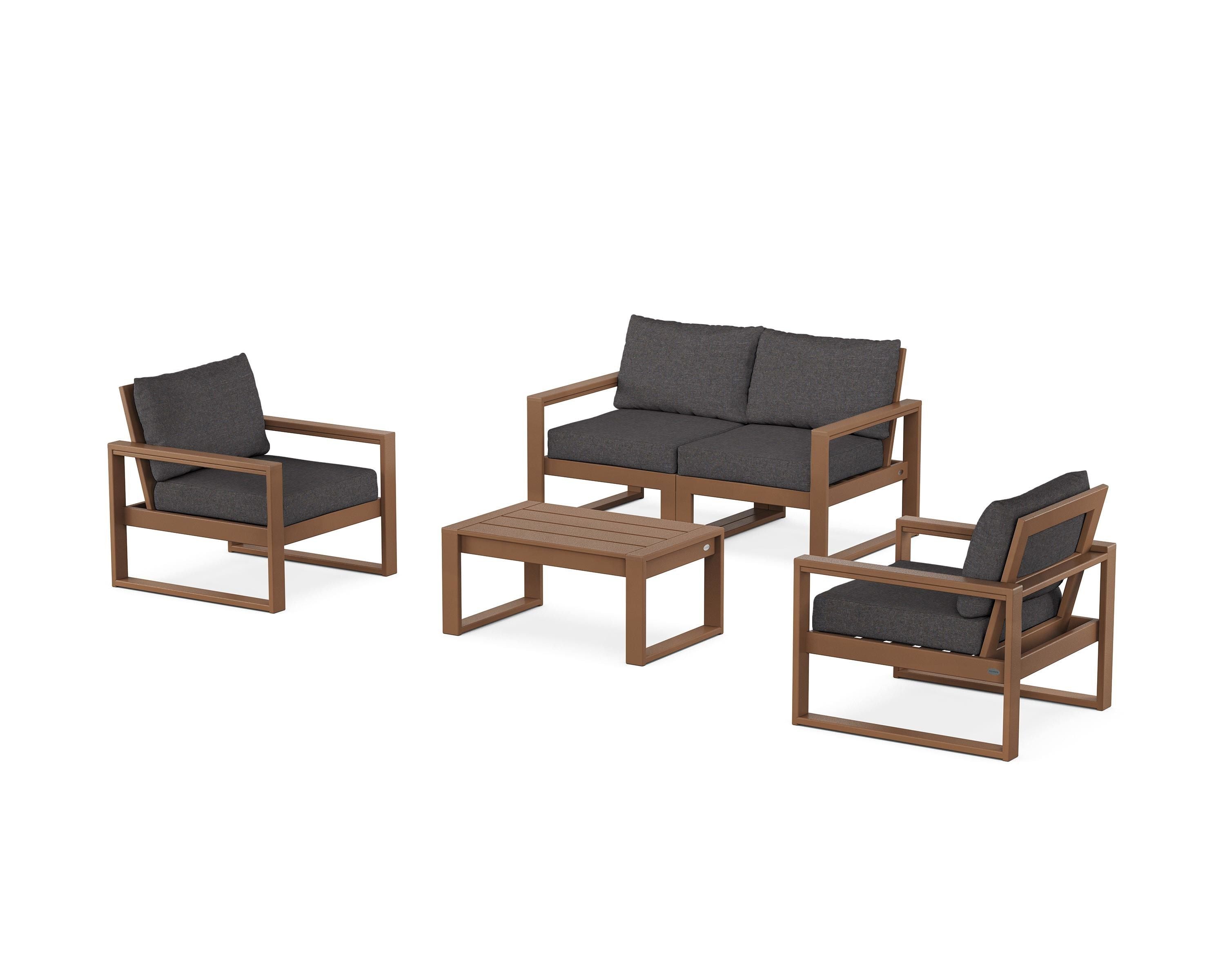 POLYWOOD® EDGE Sectional 4-Piece Deep Seating Set with Loveseat in Teak / Ash Charcoal