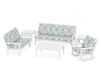 POLYWOOD® Vineyard 6-Piece Deep Seating Set in White / Trellis Glacier Spa