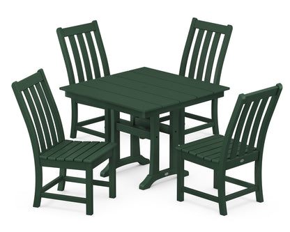 POLYWOOD® Vineyard 5-Piece Farmhouse Trestle Side Chair Dining Set in Green