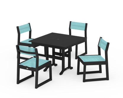 POLYWOOD® EDGE Sling Side Chair 5-Piece Farmhouse Dining Set in Black / Dupioni Aquamarine Sling
