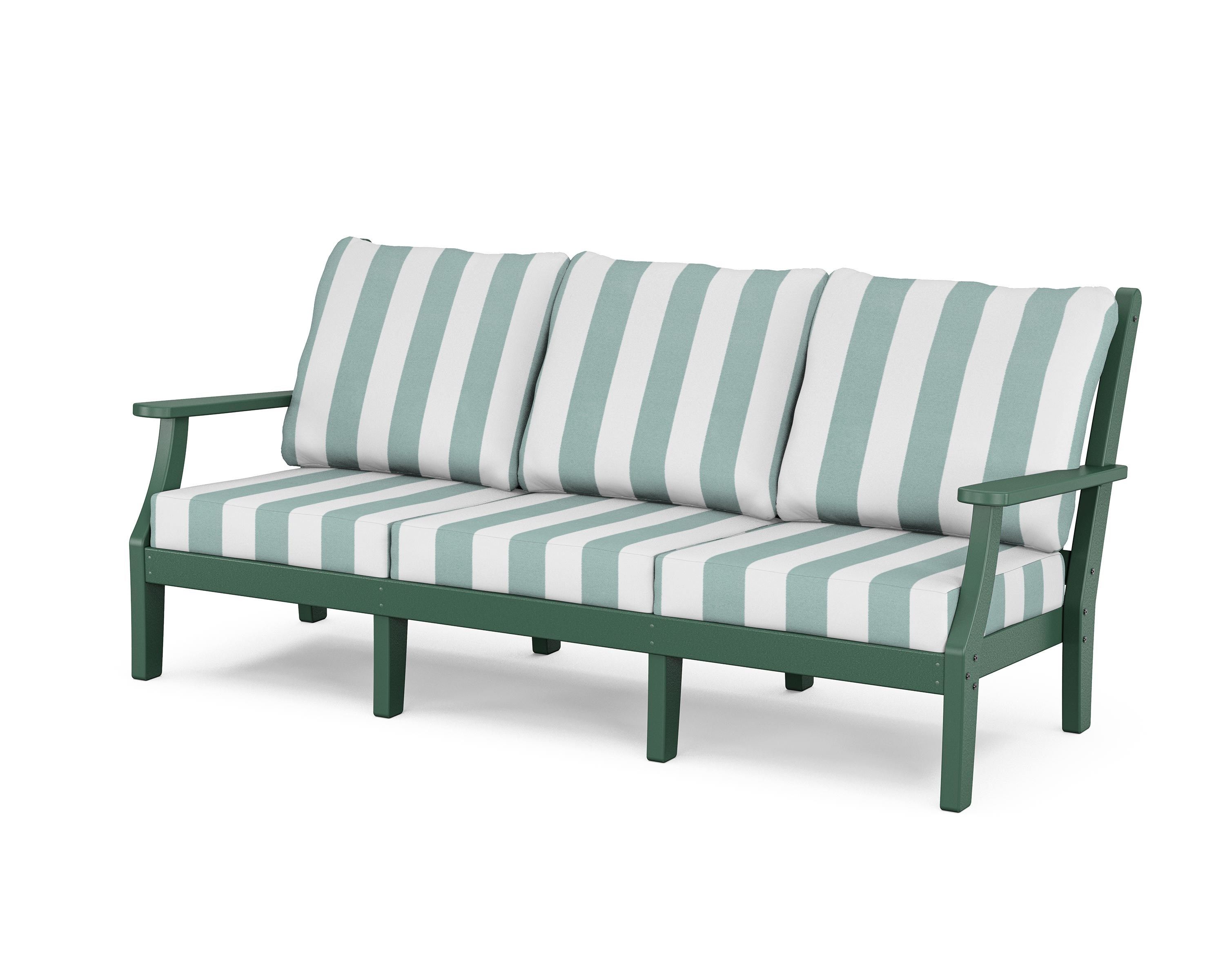 Country Living Wovendale Deep Seating Sofa in Green / Cabana Stripe Glacier Spa