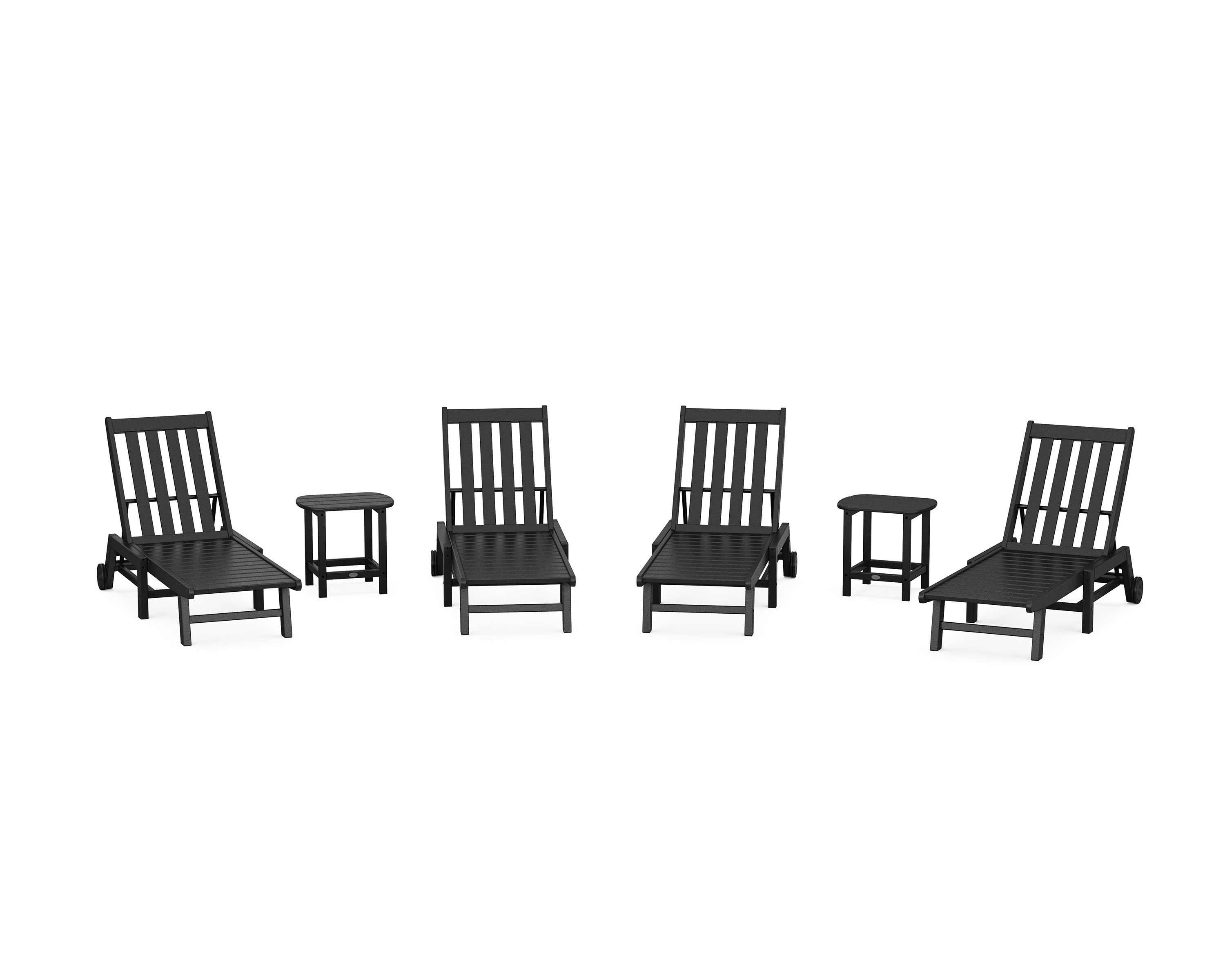 POLYWOOD® Vineyard 6-Piece Chaise with Wheels Set in Black
