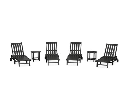 POLYWOOD® Vineyard 6-Piece Chaise with Wheels Set in Black
