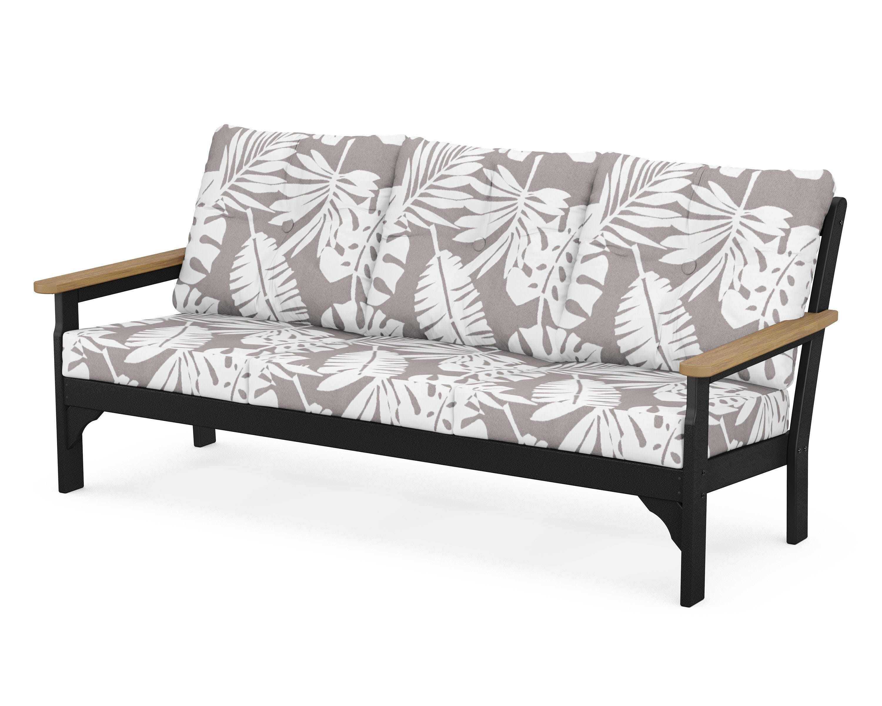 POLYWOOD® Vineyard Deep Seating Sofa in Black / Natural / Leaf Grey Mist