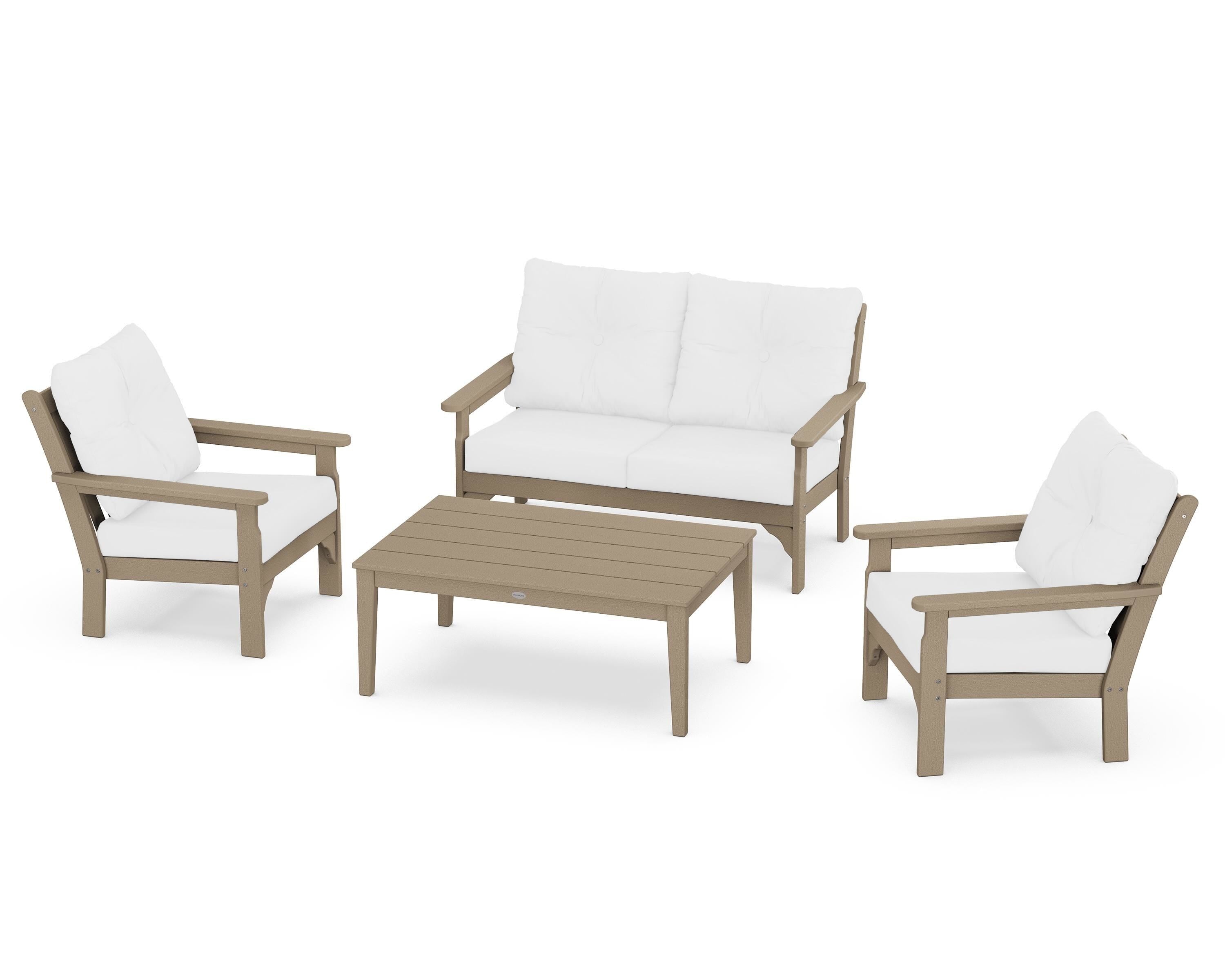 POLYWOOD® Vineyard 4-Piece Deep Seating Set in Vintage Sahara / Natural