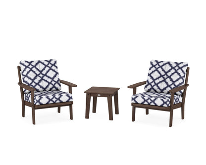 POLYWOOD® Oxford 3-Piece Deep Seating Set in Mahogany / Trellis Navy