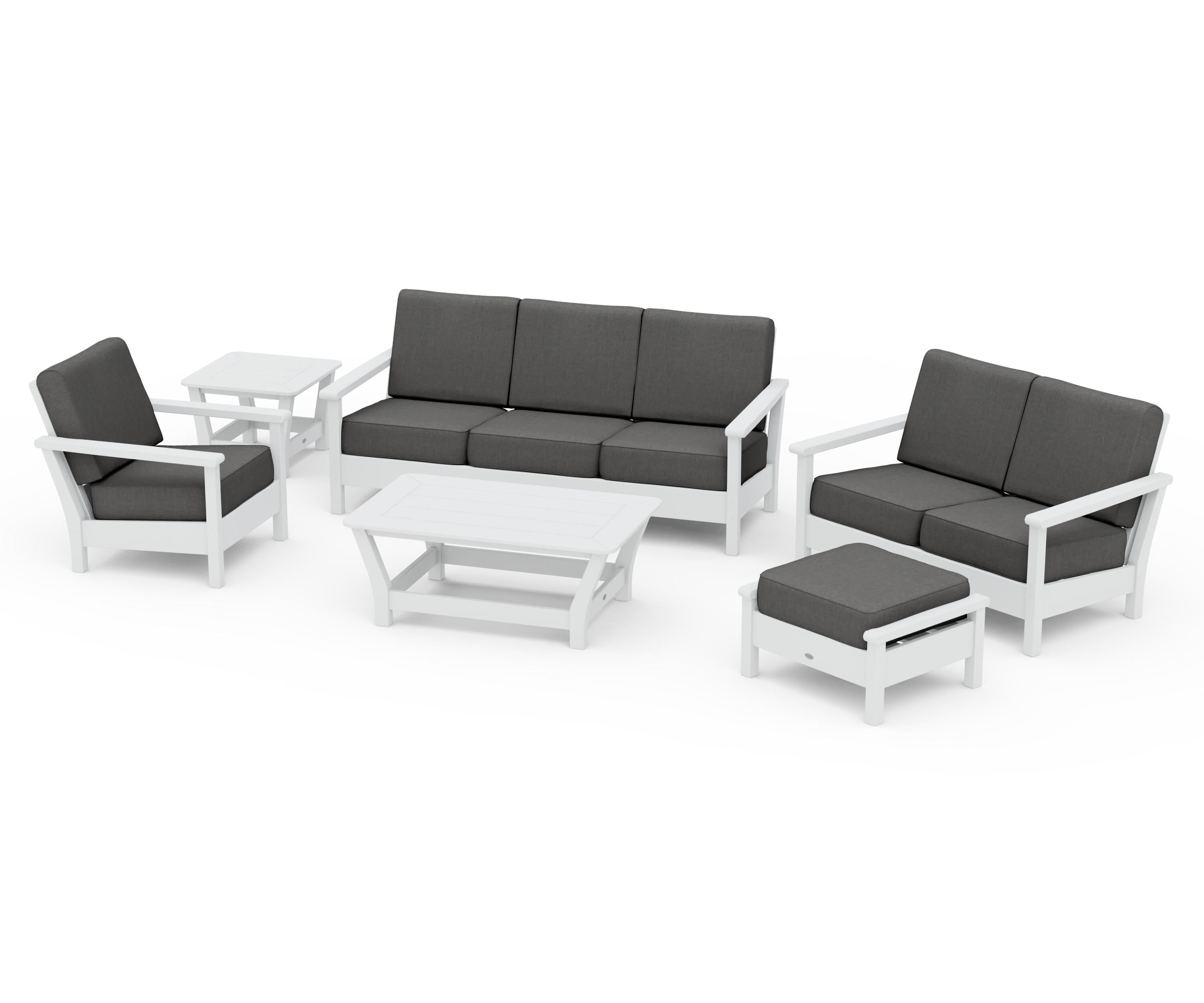 POLYWOOD® Harbour 6-Piece Outdoor Living Set in White / Spectrum Carbon