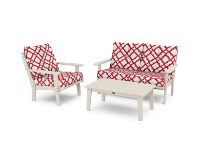 POLYWOOD® Lakeside 3-Piece Deep Seating Set in Sand / Trellis Crimson