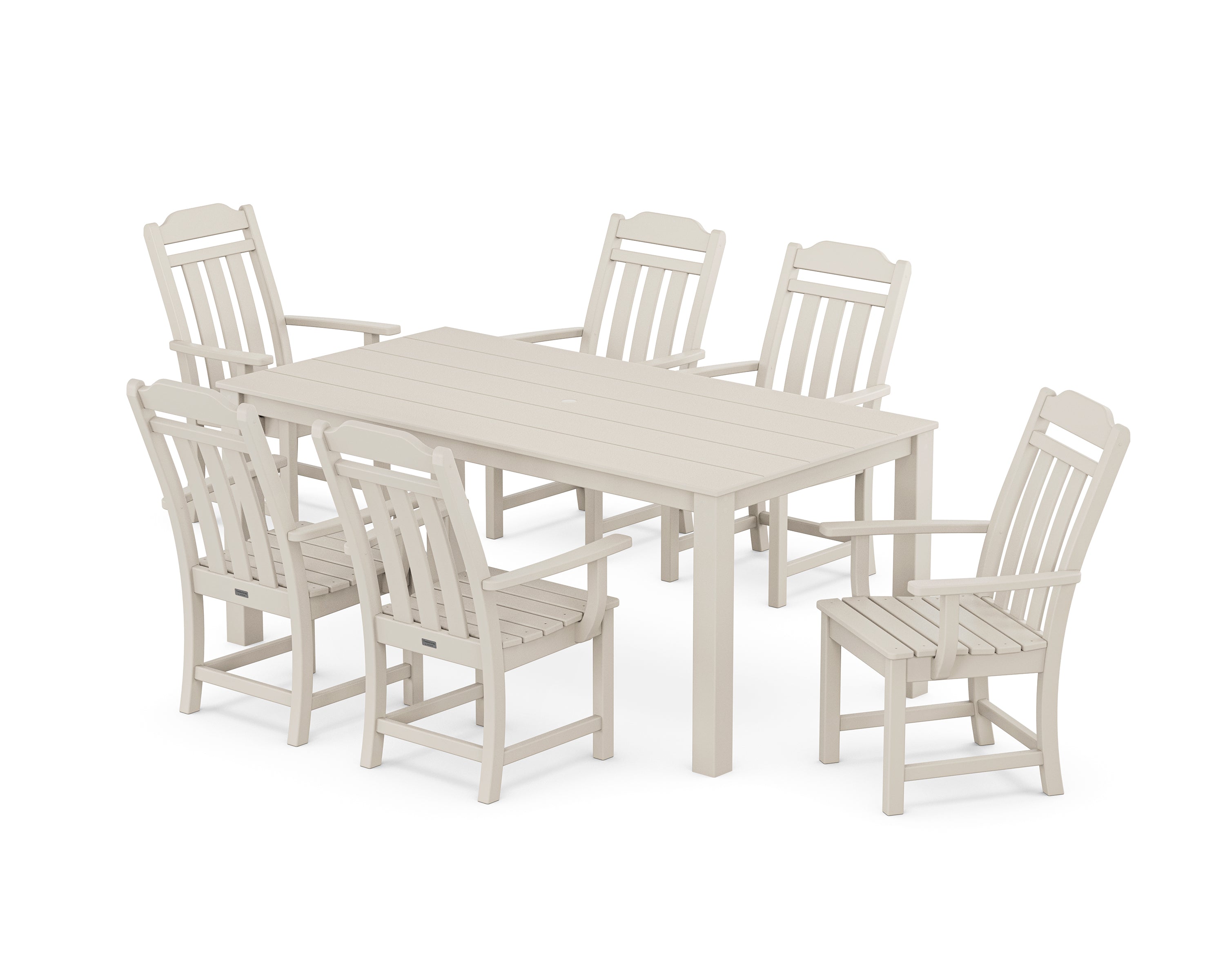 Country Living Cottage Arm Chair 7-Piece Parsons Dining Set in Sand