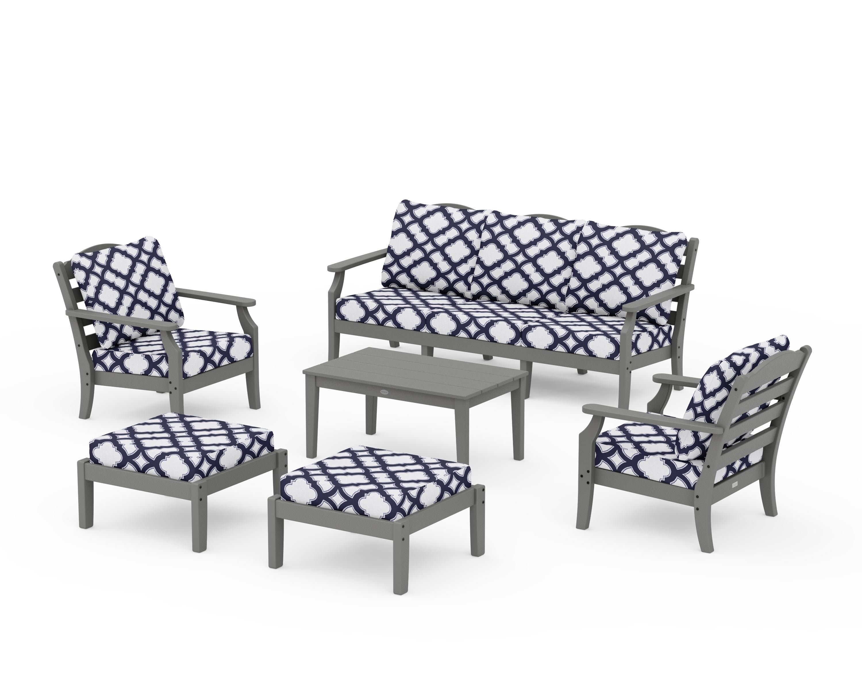 Draper James™ by  POLYWOOD® Savannah 6-Piece Lounge Sofa Set in Slate Grey / Trellis Navy