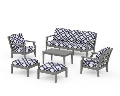 Draper James™ by  POLYWOOD® Savannah 6-Piece Lounge Sofa Set in Slate Grey / Trellis Navy