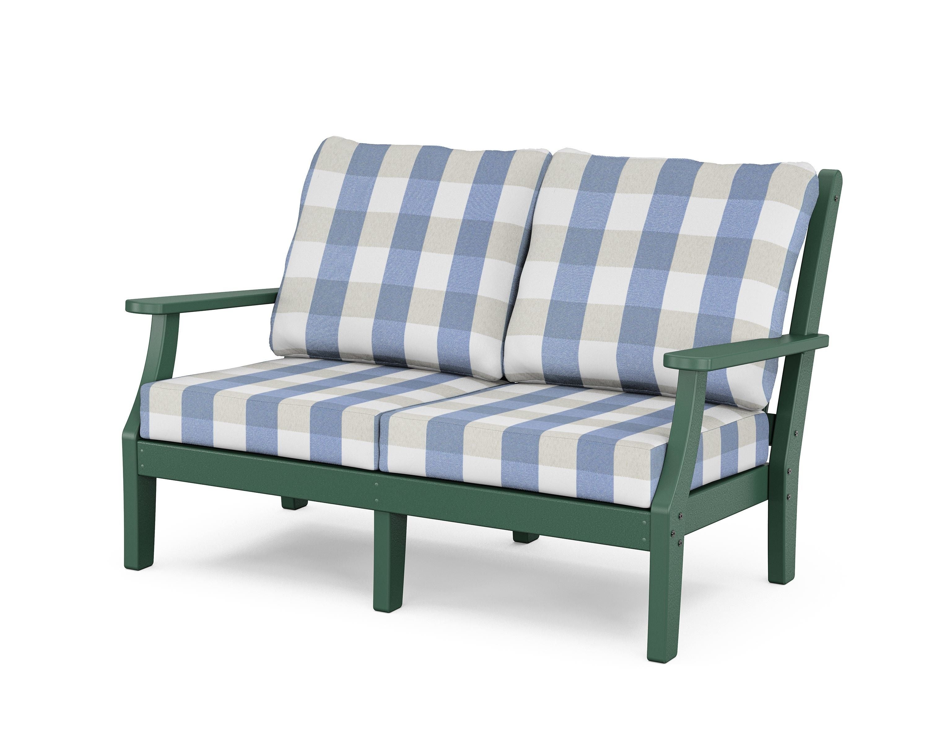 Country Living Wovendale Deep Seating Loveseat in Green / Buffalo Plaid Sky Blue
