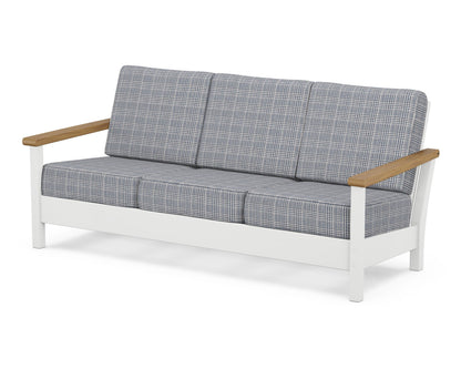 POLYWOOD® Harbour Deep Seating Sofa in White / Natural / Houndstooth Sky Blue
