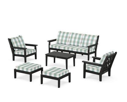 POLYWOOD® Chippendale 6-Piece Lounge Sofa Set in Black / Buffalo Plaid Glacier Spa