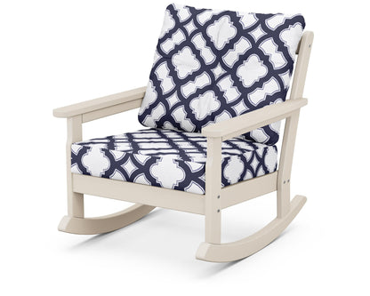 POLYWOOD® Vineyard Deep Seating Rocking Chair in Sand / Trellis Navy