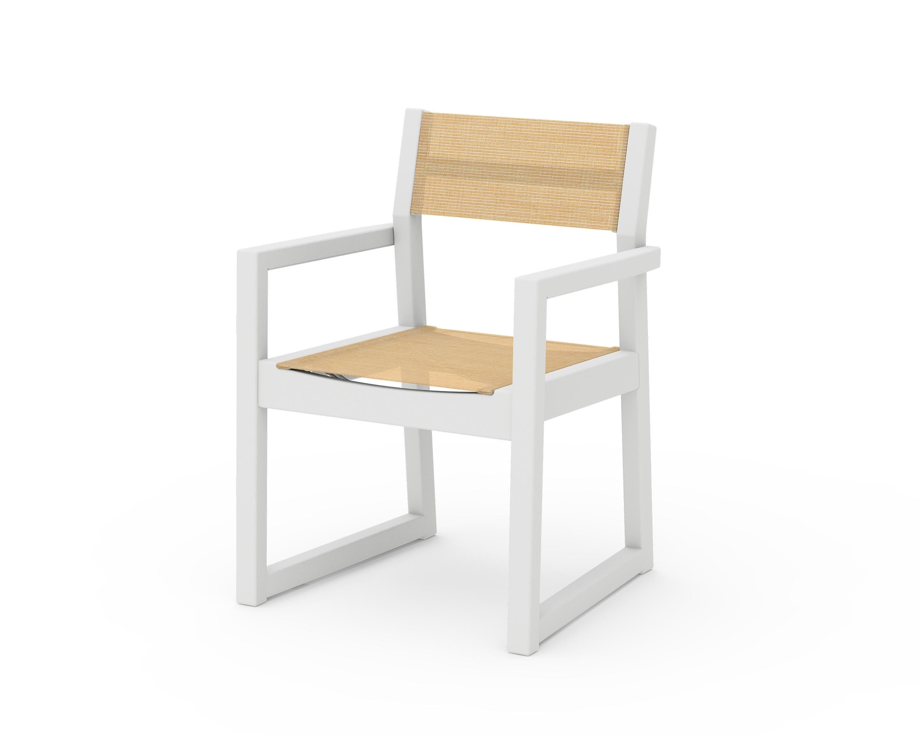 POLYWOOD® EDGE Sling Dining Arm Chair in White / Dupioni Apricot Sling