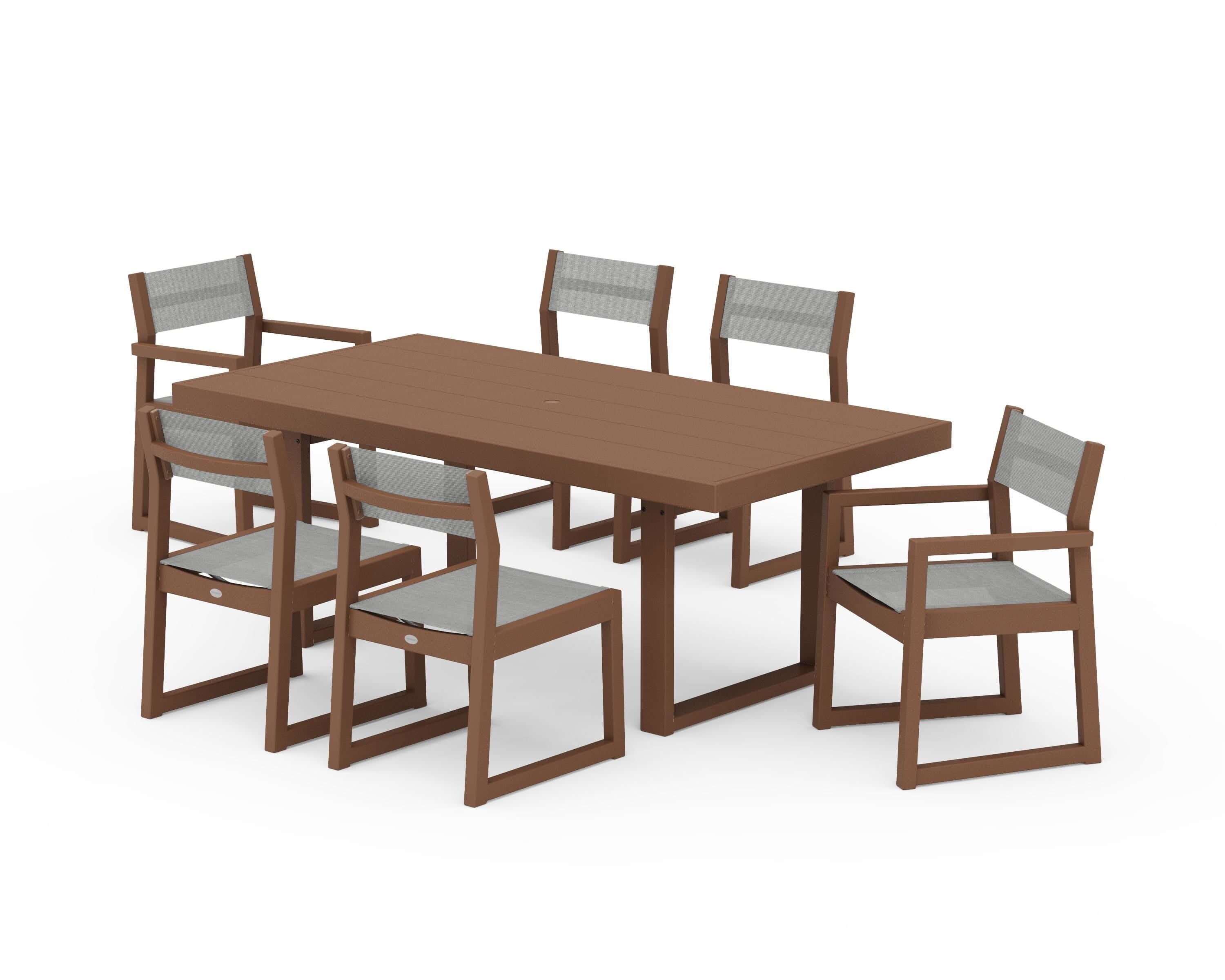POLYWOOD® EDGE Sling 7-Piece Dining Set in Teak / Metallic Sling