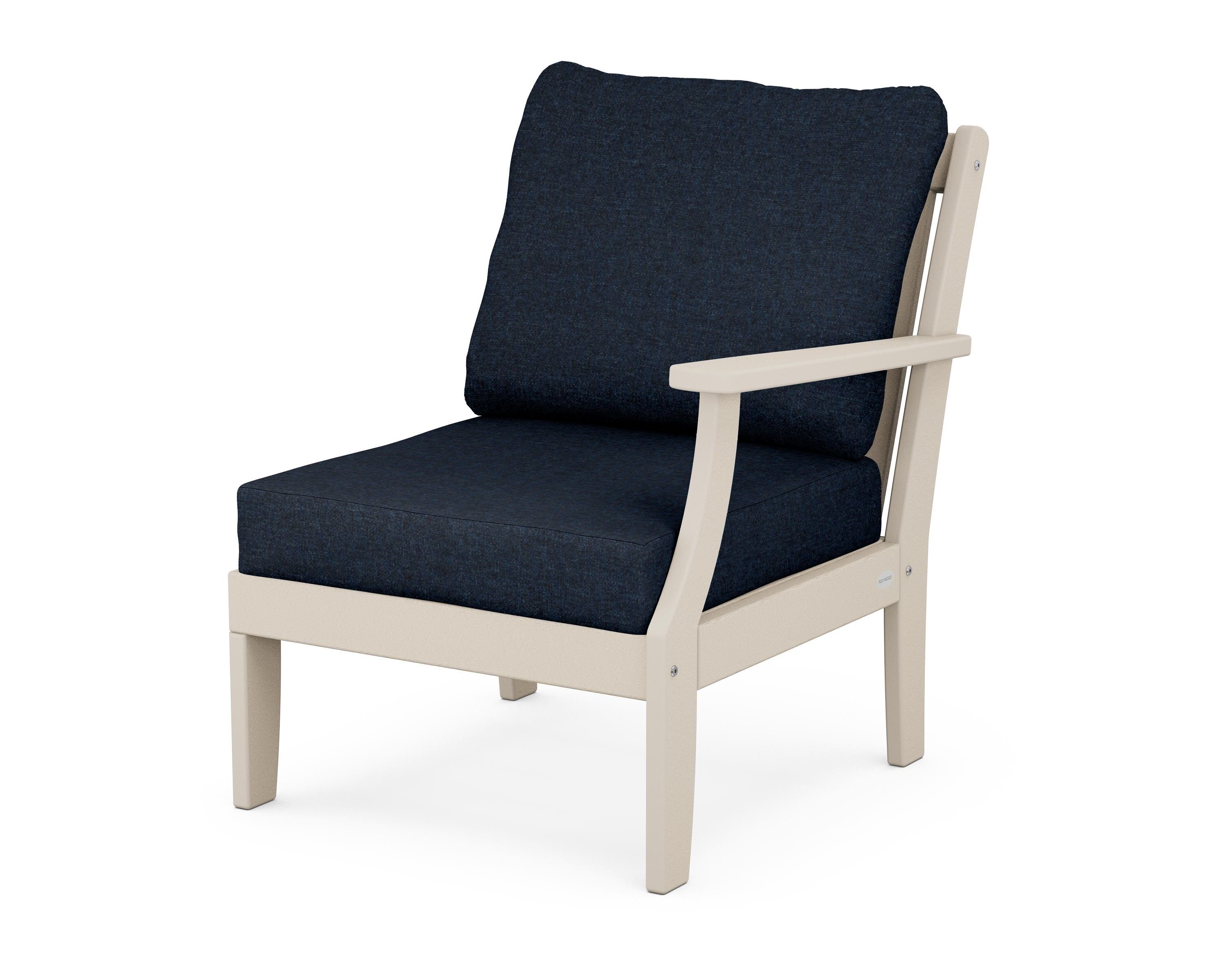POLYWOOD® Braxton Modular Right Arm Chair in Sand / Marine Indigo