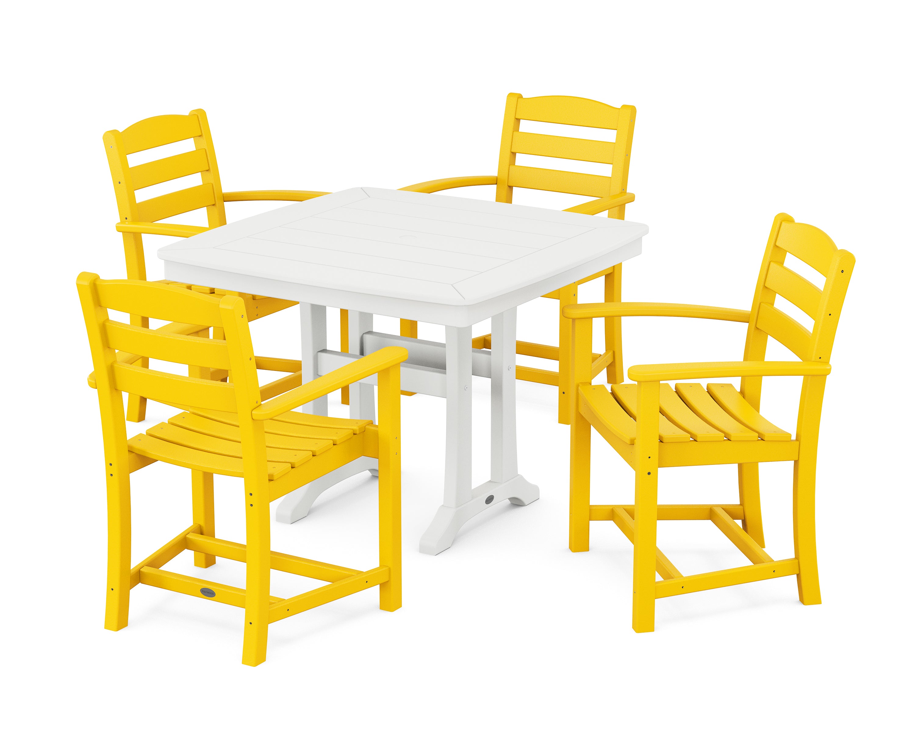POLYWOOD® La Casa Café 5-Piece Dining Set with Trestle Legs in Lemon / White