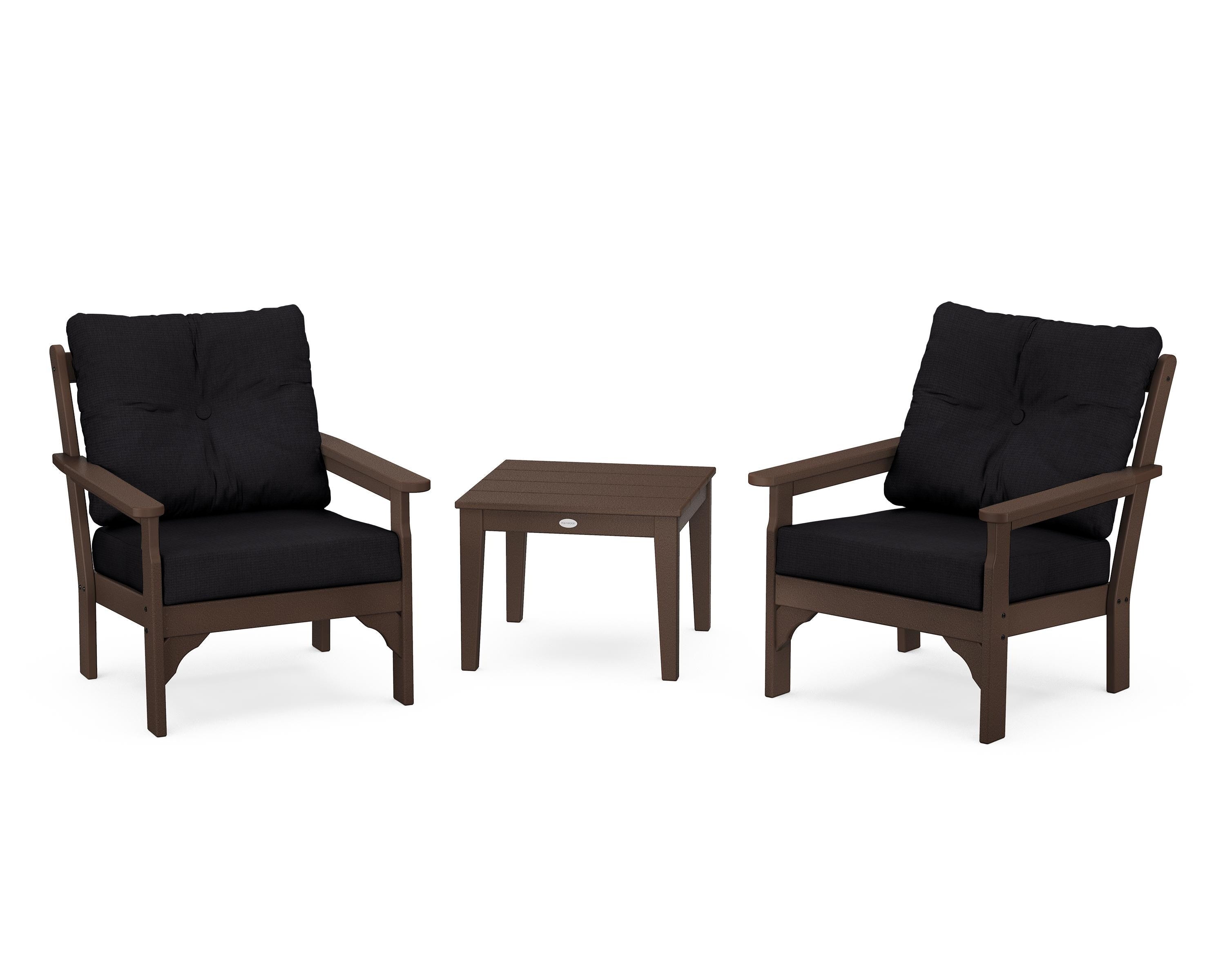 POLYWOOD® Vineyard 3-Piece Deep Seating Set in Mahogany / Midnight Linen