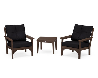 POLYWOOD® Vineyard 3-Piece Deep Seating Set in Mahogany / Midnight Linen
