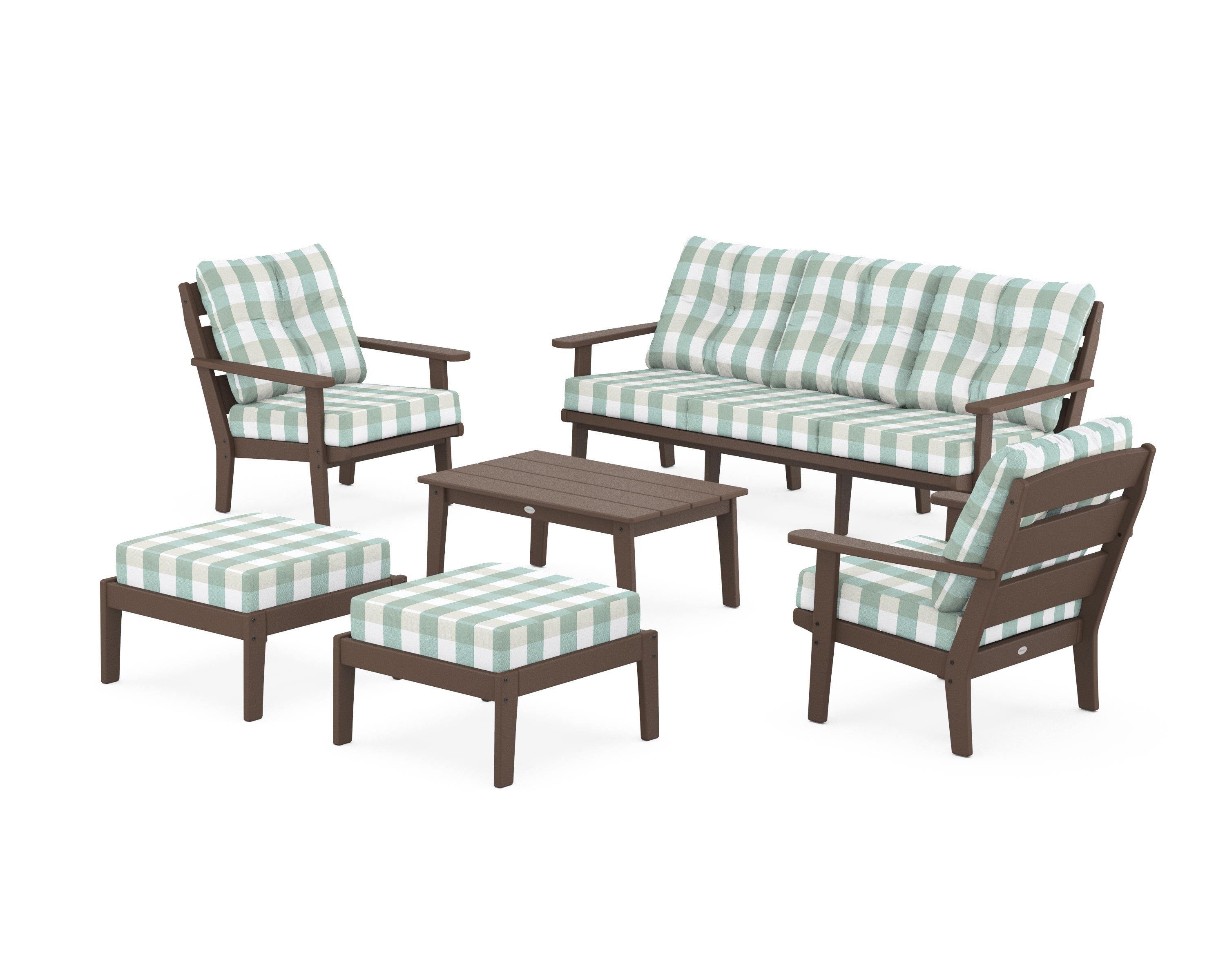 POLYWOOD® Lakeside 6-Piece Lounge Sofa Set in Mahogany / Buffalo Plaid Glacier Spa