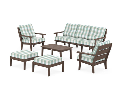 POLYWOOD® Lakeside 6-Piece Lounge Sofa Set in Mahogany / Buffalo Plaid Glacier Spa