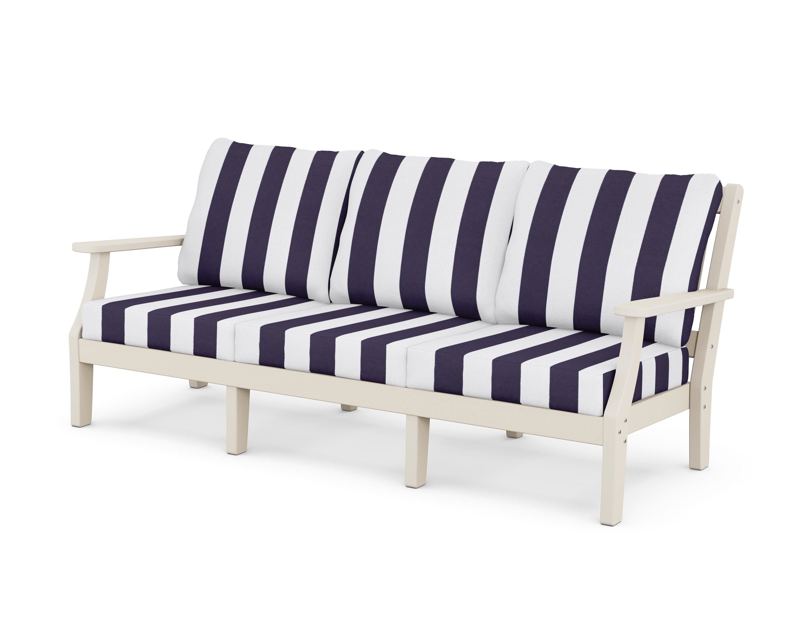 Martha Stewart by POLYWOOD® Chinoiserie Deep Seating Sofa in Sand / Cabana Stripe Navy