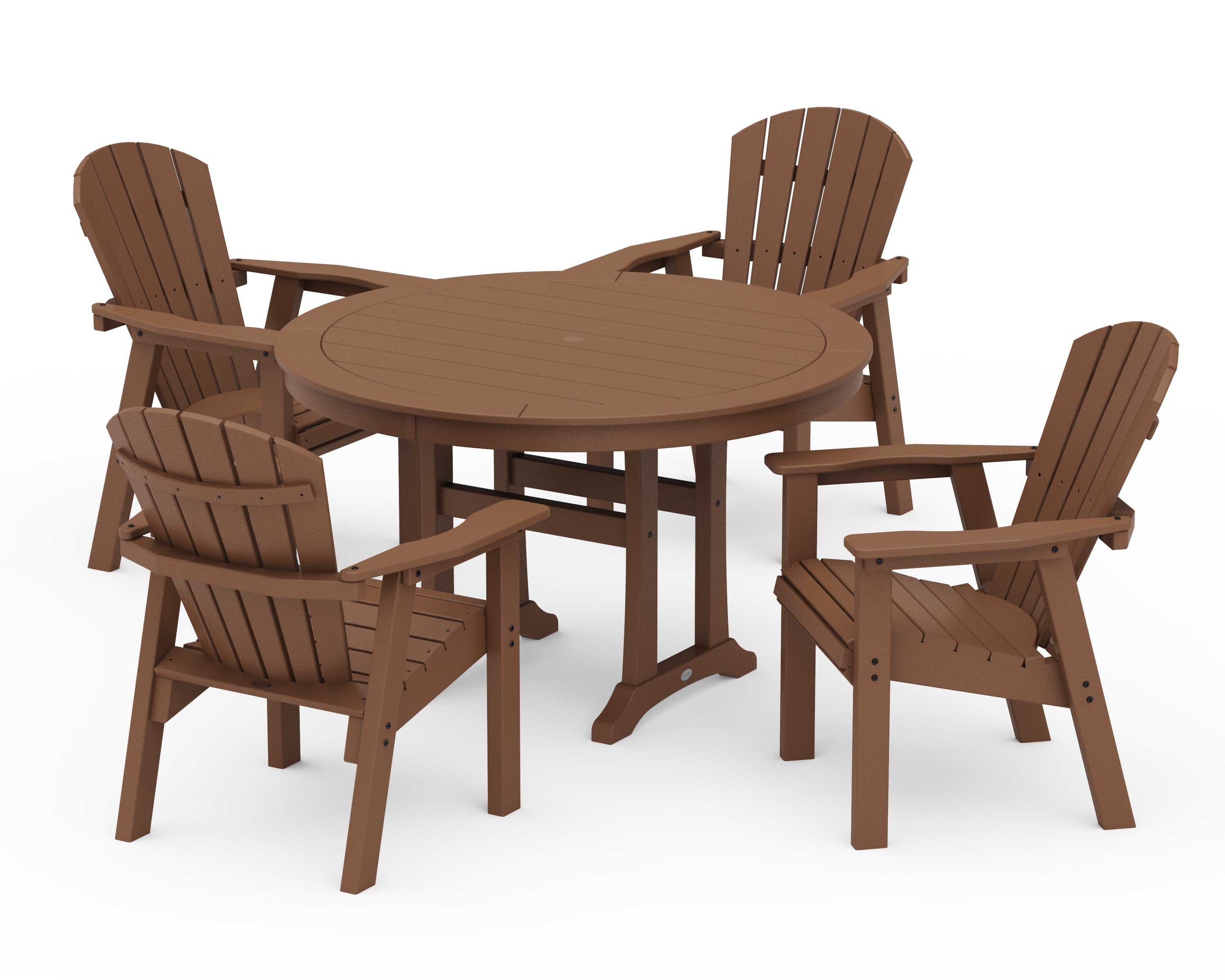 POLYWOOD® Seashell 5-Piece Round Dining Set with Trestle Legs in Teak